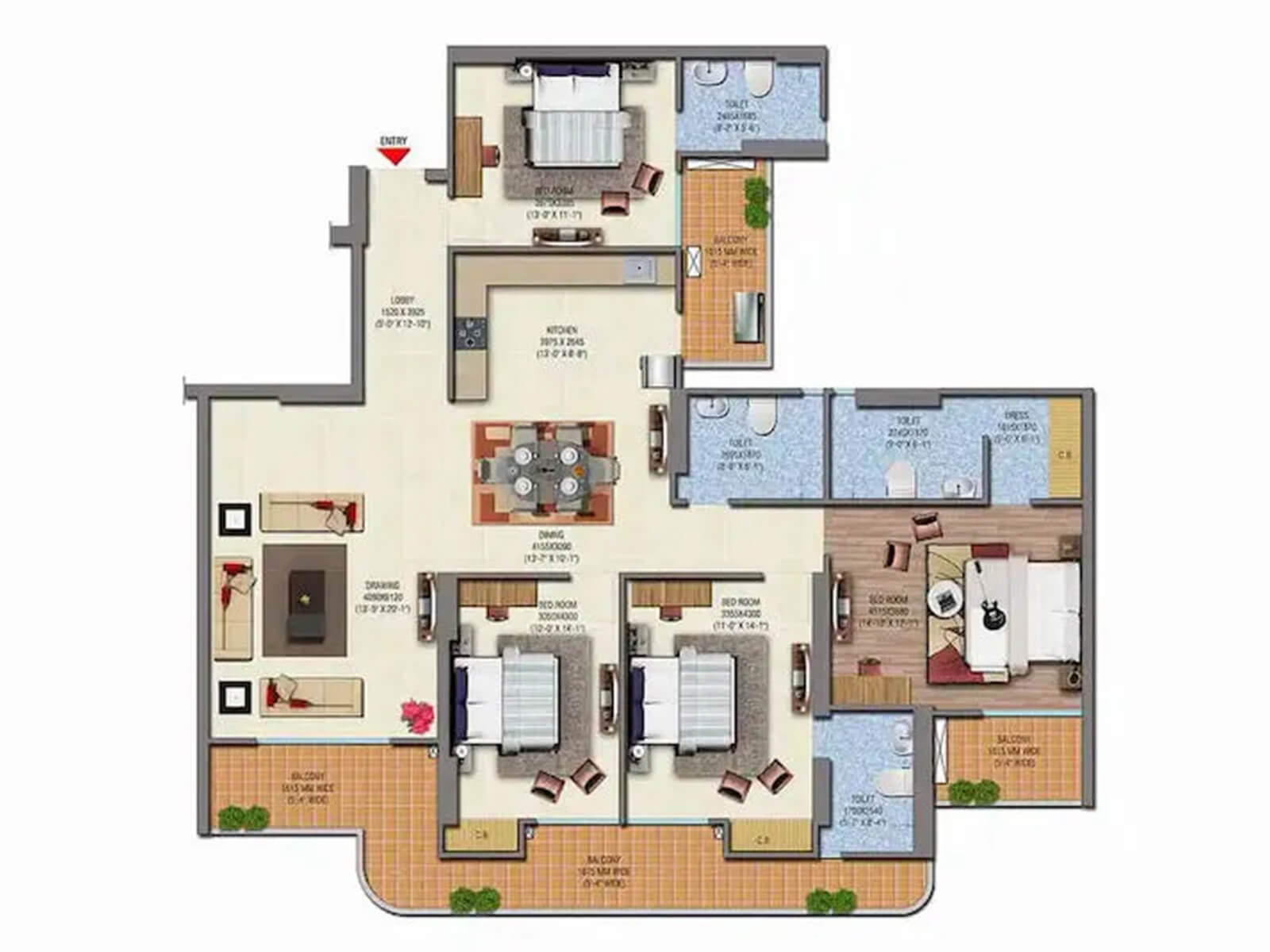  4 BHK Floor Plan at Saya Gold Avenue - Buy 4 BHK Residentail Luxury Apartments in Indirapuram Ghaziabad